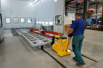 Chariot sur rails avec electrique tugger