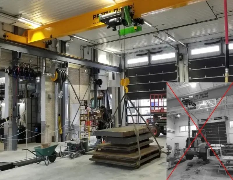 Déplacement d’une charge pendant un test de charge de pont roulant