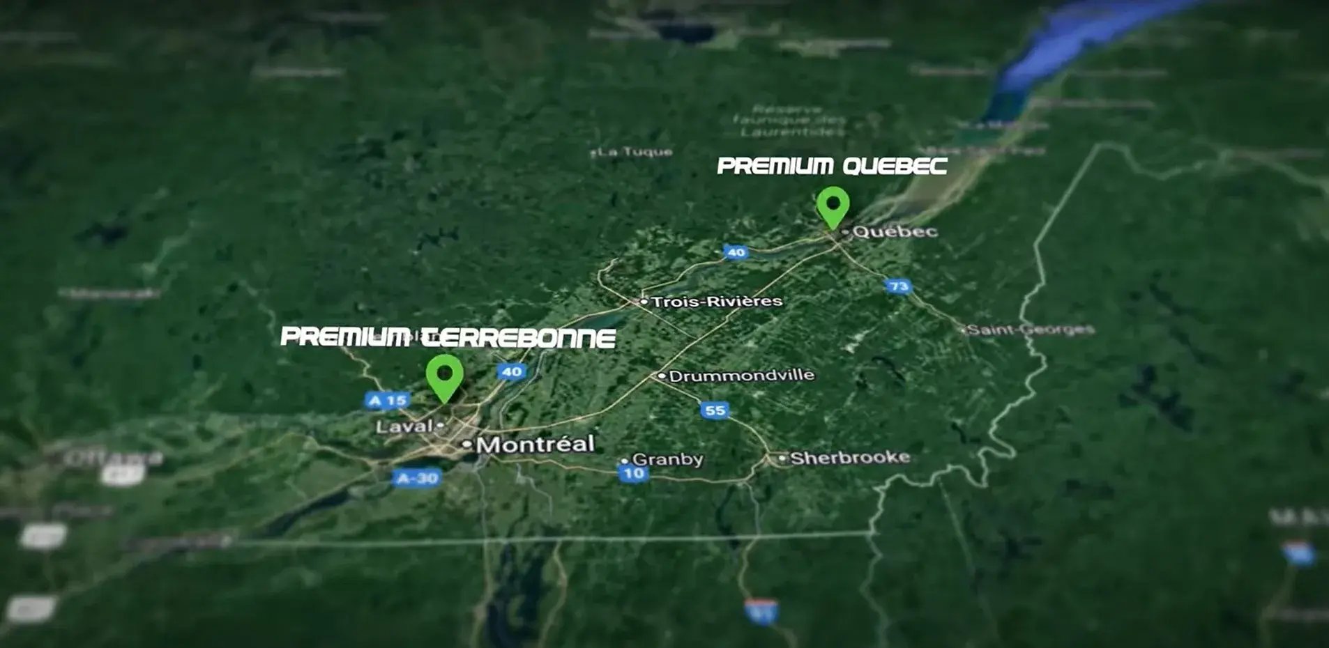 carte du Québec indiquant les emplacements du Groupe Industriel Premium