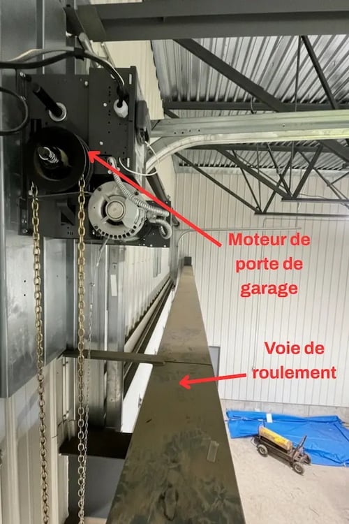 gros plan sur voie de roulement de pont roulant et de la proximité du moteur de porte de garage